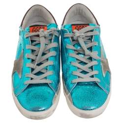Golden Goose Metallic Blue Leather Superstar Low Top Sneakers Size 38