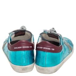 Golden Goose Metallic Blue Leather Superstar Low Top Sneakers Size 38
