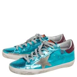 Golden Goose Metallic Blue Leather Superstar Low Top Sneakers Size 38