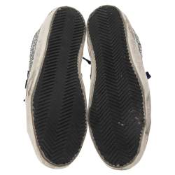 Pre Owned Golden Goose Silver/Beige Pony Hair And Glitter Superstar Sneakers Size 39