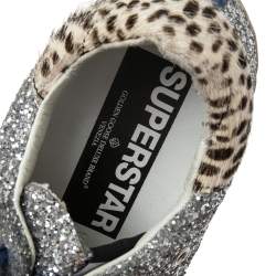 Pre Owned Golden Goose Silver/Beige Pony Hair And Glitter Superstar Sneakers Size 39
