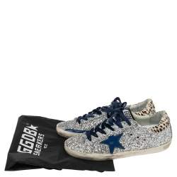 Pre Owned Golden Goose Silver/Beige Pony Hair And Glitter Superstar Sneakers Size 39