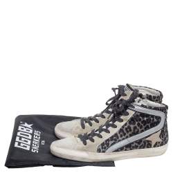 Golden Goose Tricolor Animal Print Fabric, Suede and Leather Fancy High Top Sneakers Size 39