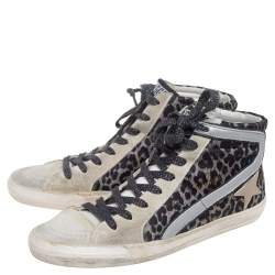 Golden Goose Tricolor Animal Print Fabric, Suede and Leather Fancy High Top Sneakers Size 39