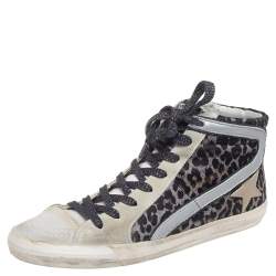 Golden Goose Tricolor Animal Print Fabric, Suede and Leather Fancy High Top Sneakers Size 39