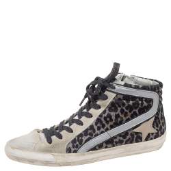 Golden Goose Tricolor Animal Print Fabric, Suede and Leather Fancy High Top Sneakers Size 39