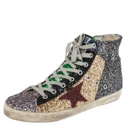 Golden Goose Multicolor Coarse Glitter And Suede High Top Sneakers Size 39