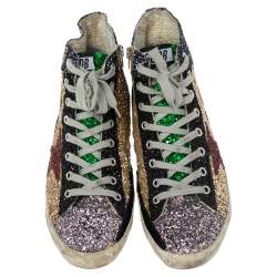 Golden Goose Multicolor Coarse Glitter And Suede High Top Sneakers Size 39