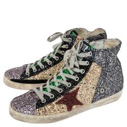 Golden Goose Multicolor Coarse Glitter And Suede High Top Sneakers Size 39