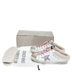 Pre Owned Golden Goose White/Beige Leather And Suede Superstar Sabot Shearling Sneakers Size 38