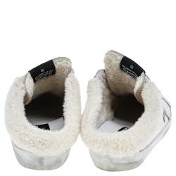 Pre Owned Golden Goose White/Beige Leather And Suede Superstar Sabot Shearling Sneakers Size 38