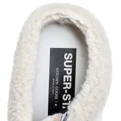 Pre Owned Golden Goose White/Beige Leather And Suede Superstar Sabot Shearling Sneakers Size 38