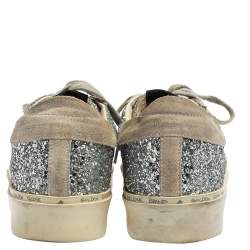 Pre Owned Golden Goose Silver/Grey Glitter And Suede Super Star Low Top Sneakers Size 38
