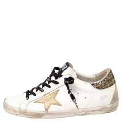 Pre Owned Golden Goose White/Grey Leather And Suede Superstar Low Top Sneakers Size 40