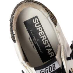 Pre Owned Golden Goose White/Grey Leather And Suede Superstar Low Top Sneakers Size 40