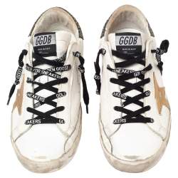 Pre Owned Golden Goose White/Grey Leather And Suede Superstar Low Top Sneakers Size 40