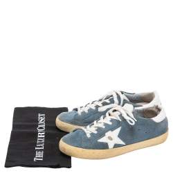 Pre Owned Golden Goose Blue/White Leather And Suede Super Star Low Top Sneakers Size 38