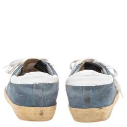 Pre Owned Golden Goose Blue/White Leather And Suede Super Star Low Top Sneakers Size 38