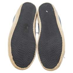 Pre Owned Golden Goose Blue/White Leather And Suede Super Star Low Top Sneakers Size 38