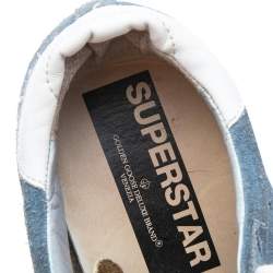 Pre Owned Golden Goose Blue/White Leather And Suede Super Star Low Top Sneakers Size 38