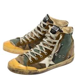 Golden Goose Green Camo Canvas and Suede Mid Star Sneakers Size 42