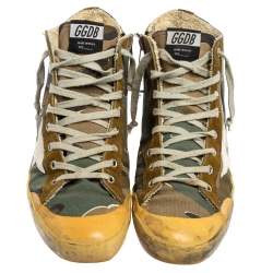 Golden Goose Green Camo Canvas and Suede Mid Star Sneakers Size 42