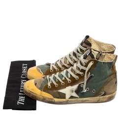 Golden Goose Green Camo Canvas and Suede Mid Star Sneakers Size 42