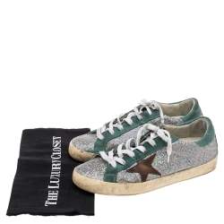 Pre Owned Golden Goose Multicolor Suede And Glitter Super Star Low Top Sneakers Size 39