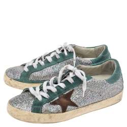 Pre Owned Golden Goose Multicolor Suede And Glitter Super Star Low Top Sneakers Size 39