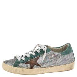 Pre Owned Golden Goose Multicolor Suede And Glitter Super Star Low Top Sneakers Size 39