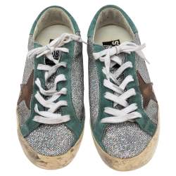 Pre Owned Golden Goose Multicolor Suede And Glitter Super Star Low Top Sneakers Size 39