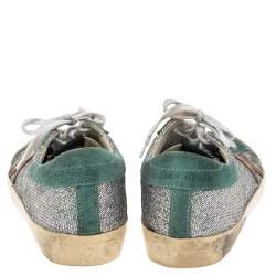 Pre Owned Golden Goose Multicolor Suede And Glitter Super Star Low Top Sneakers Size 39