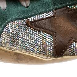 Pre Owned Golden Goose Multicolor Suede And Glitter Super Star Low Top Sneakers Size 39