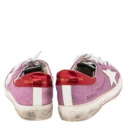 Pre Owned Golden Goose Pink/Red Leather And Suede Super Star Low Top Sneakers Size 38