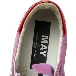 Pre Owned Golden Goose Pink/Red Leather And Suede Super Star Low Top Sneakers Size 38