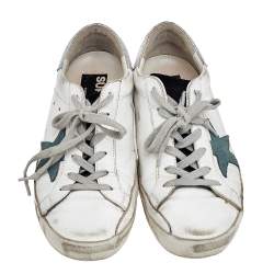 Pre Owned Golden Goose White Leather SuperStar Low Top Sneakers Size 39