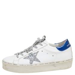 Pre Owned Golden Superstar White/Blue  Leather Low -Top Sneaker Size 37