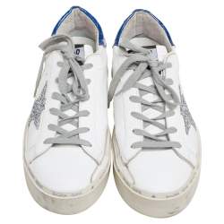 Pre Owned Golden Superstar White/Blue  Leather Low -Top Sneaker Size 37
