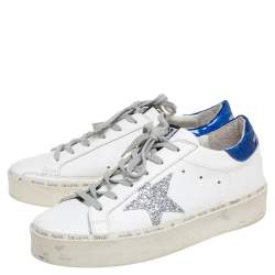 Pre Owned Golden Superstar White/Blue  Leather Low -Top Sneaker Size 37