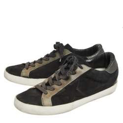 Pre Owned Golden Goose Black/Grey Suede And Leather Super Star Low Top Sneakers Size 37