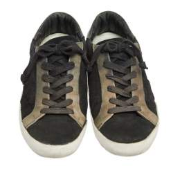 Pre Owned Golden Goose Black/Grey Suede And Leather Super Star Low Top Sneakers Size 37