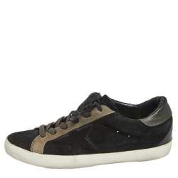 Pre Owned Golden Goose Black/Grey Suede And Leather Super Star Low Top Sneakers Size 37