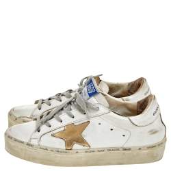 Pre Owned Golden Goose White/Gold Leather Hi Star Low Top Sneakers Size 37