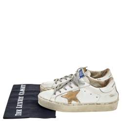 Pre Owned Golden Goose White/Gold Leather Hi Star Low Top Sneakers Size 37