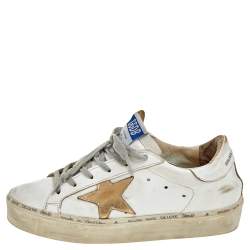 Pre Owned Golden Goose White/Gold Leather Hi Star Low Top Sneakers Size 37