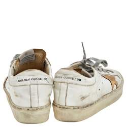 Pre Owned Golden Goose White/Gold Leather Hi Star Low Top Sneakers Size 37