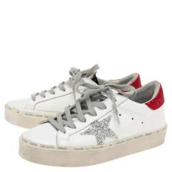 Pre Owned Golden Goose White Leather Crystal Embellished Hi Star Low Top Sneakers Size 36