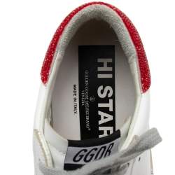 Pre Owned Golden Goose White Leather Crystal Embellished Hi Star Low Top Sneakers Size 36