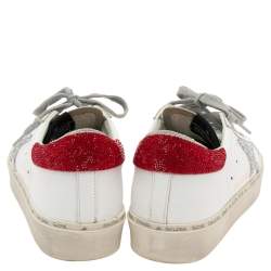 Pre Owned Golden Goose White Leather Crystal Embellished Hi Star Low Top Sneakers Size 36