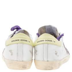 Pre Owned Golden Goose White Leather Superstar Glitter Embellished Low Top Sneakers Size 38